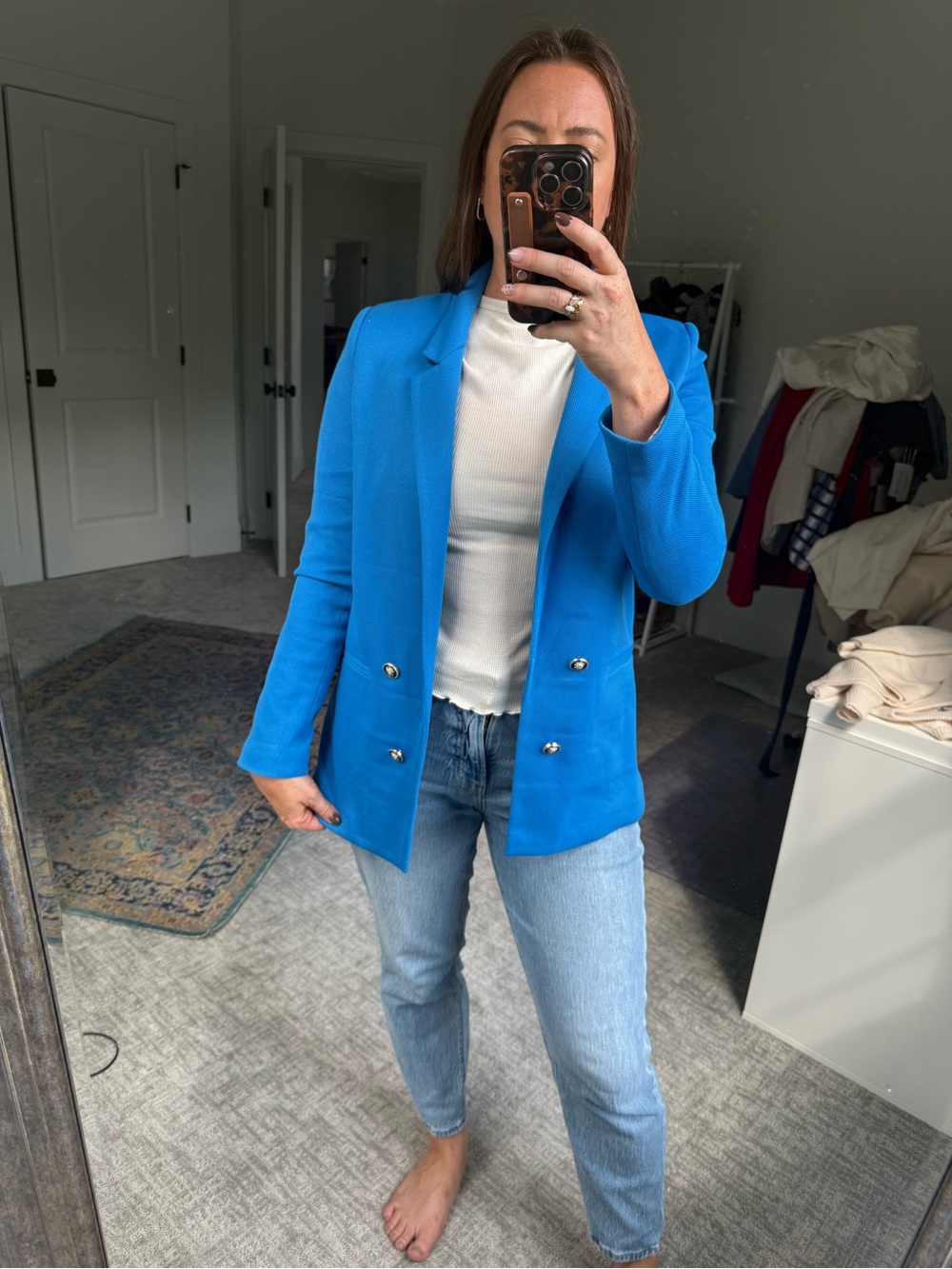 Women's Double-Breasted Blue Blazer Jacket